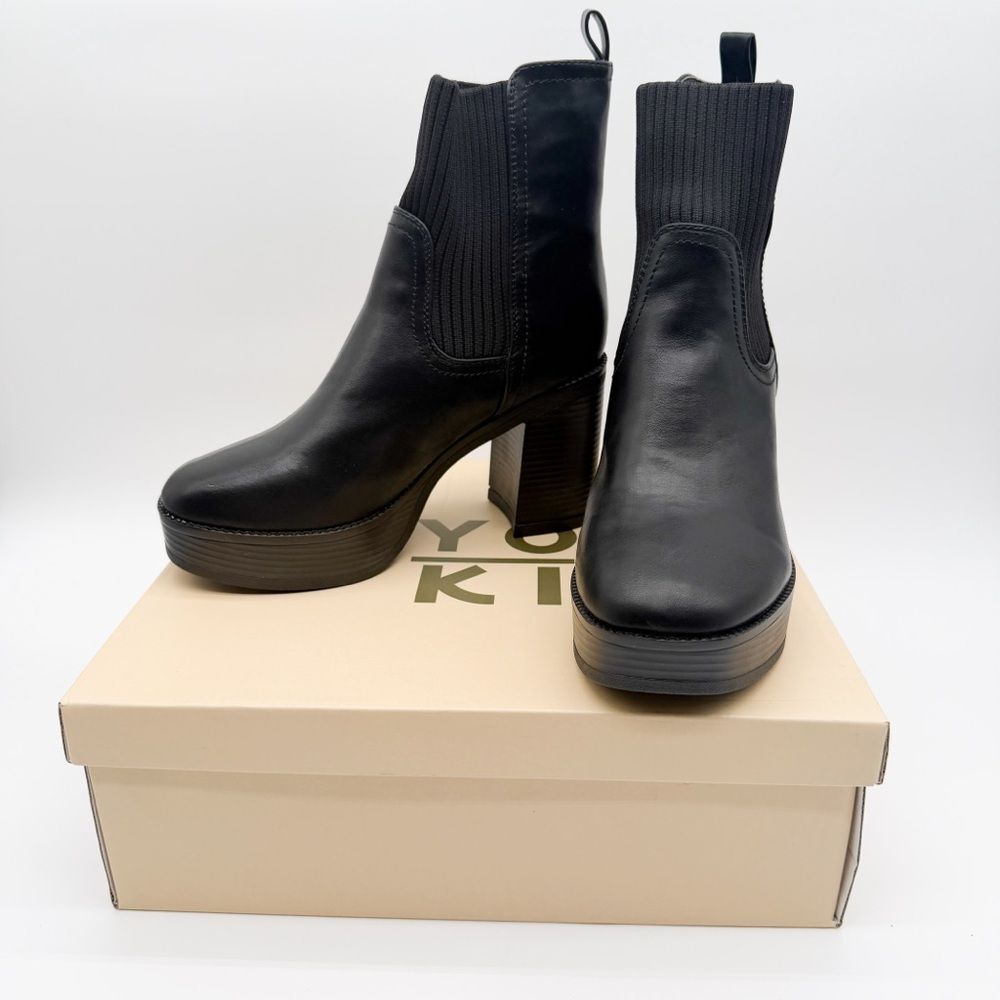 Yoki Yale Chunky Chelsea Platform Ankle Boots Block Heel Pull On Black 7.5 NEW - Picture 3 of 15